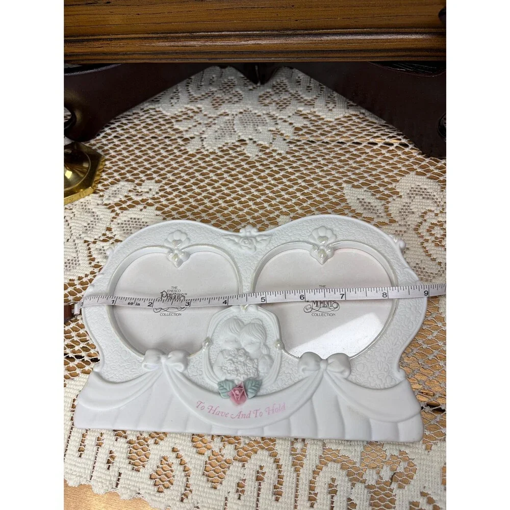 VTG Precious Moments Enesco Porcelain Double Heart Photo Frame To Have And Hold